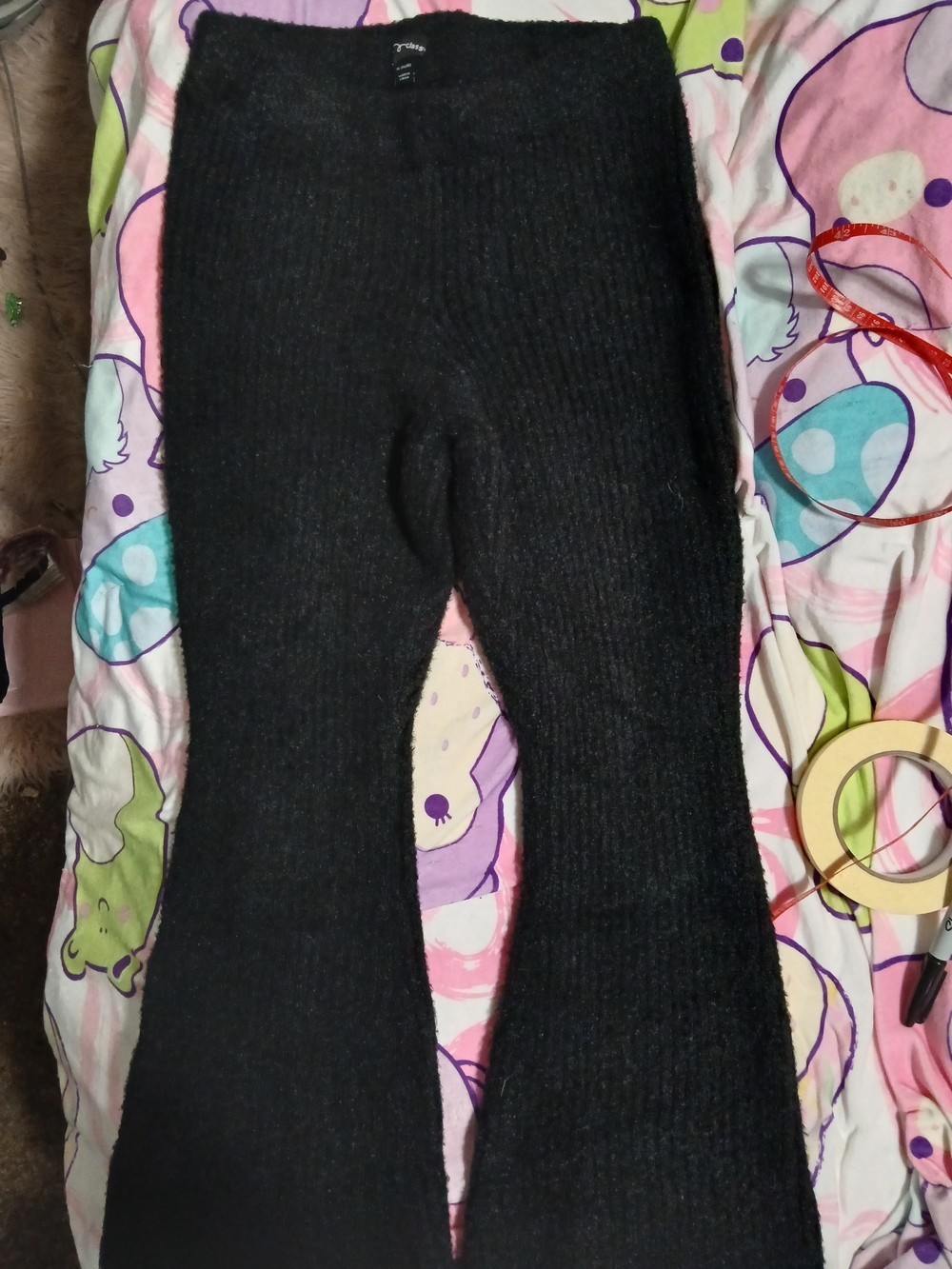 art class Black Ribbed Knit Flare Fuzzy Sweatpants for Kids 14/16